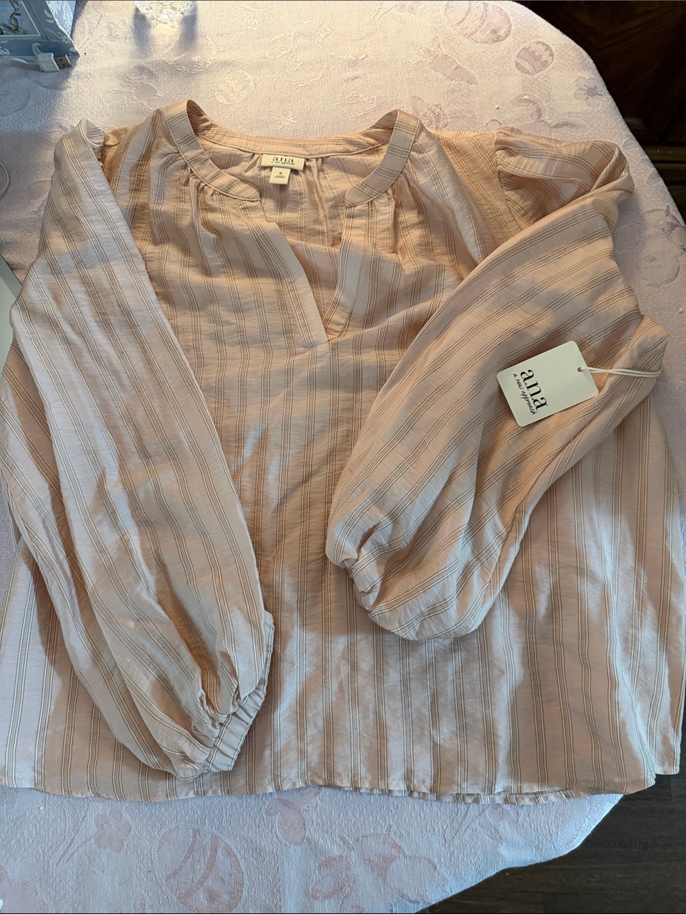 a.n.a Women's Blush Pink Striped Peasant Blouse